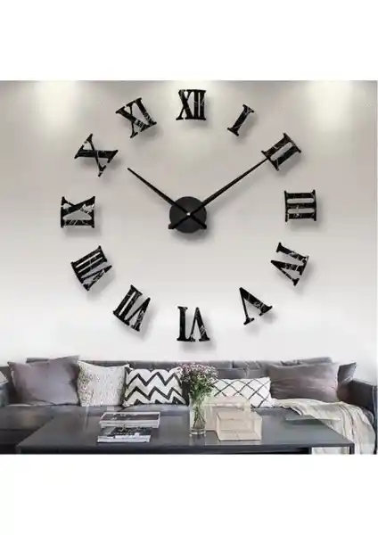 GoGoPlus Siyah Mermer Desenli 3D Duvar Saati Modern Dekorasyon İçin Uygun