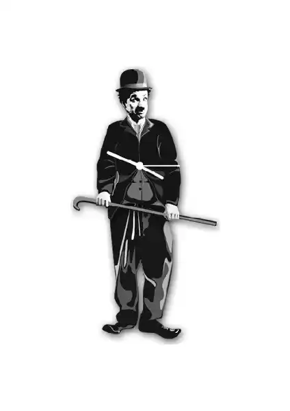 Good Time Charlie Chaplin Sallanan Sarkaçlı Duvar Saati Modern Ahşap Tasarım