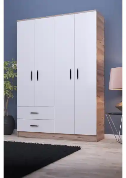 Gubimo Abete 4 Kapılı 2 Çekmeceli Gardırop Modern ve Dayanıklı Tasarım