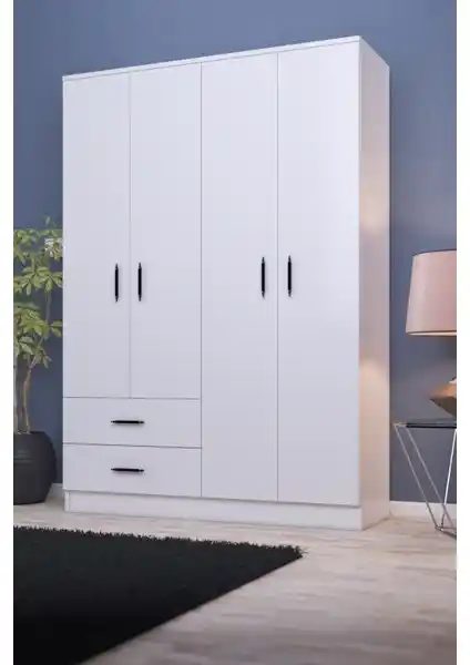 Gubimo Abete 4 Kapılı 2 Çekmeceli Gardırop Modern ve Şık Depolama Çözümü