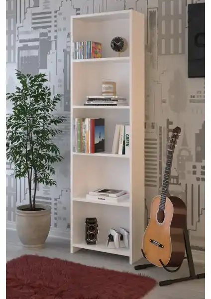 Gubimo Abete 5 Raflı Beyaz Kitaplık: Modern ve Şık Depolama Çözümü