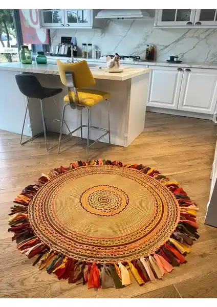 Halımax Milda Jüt Hasırlı El Örgüsü Kilim Doğal ve Dayanıklı Otantik Dekorasyon Parçası