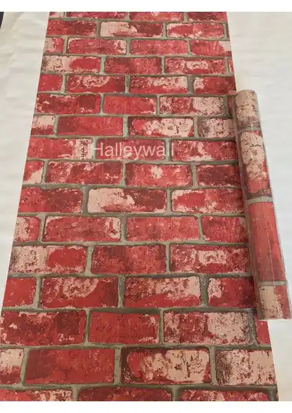 Halleywall 61001 Doğal Taş Görünümlü Kırmızı 3D Duvar Kağıdı ile Mekânlarınızı Yenileyin