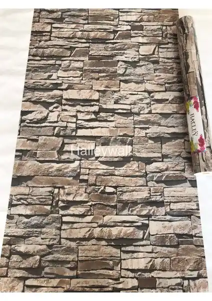 Halleywall 65-1 Doğal Taş Görünümlü Kahverengi 3D Duvar Kağıdı Modern Mekanlar İçin