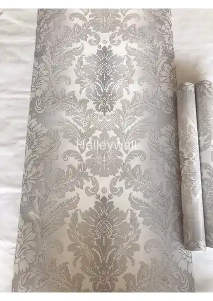 Halleywall 67-2 Gümüş Desenli 3D Duvar Kağıdı Modern Mekanlar İçin Şık ve Kolay Uygulamalı Dekorasyon Seçeneği