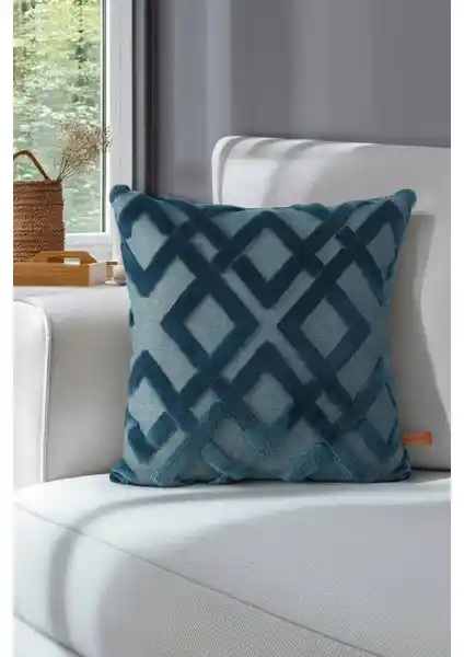 Hamur Bohem Tarzı Punch Panç Desenli Dekoratif Kırlent Kılıfı Mila Gece Mavisi 43x43 cm