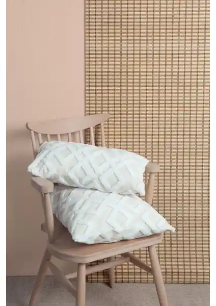 Hamur Bohem Tasarım Punch Panç Desenli Dikdörtgen Kırlent Kılıfı Mila Ekru