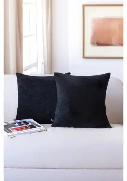 Hamur Iskandinav Bohem Teddy Puffy Siyah Kırlent Kılıfı Modern ve Şık Dekorasyon Parçası