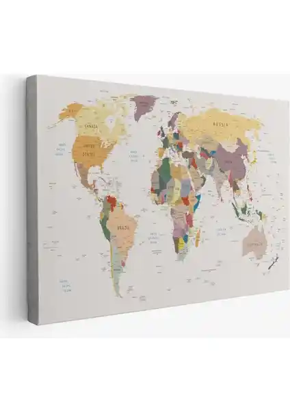 Harita Sepeti Dekoratif Dünya Haritası Kanvas Tablo Siyah Beyaz Modern Dekorasyon İçin