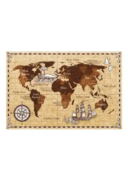 Hayat Poster Antik Dünya Haritası Retro ve Vintage Tarzda Dekoratif Duvar Panosu