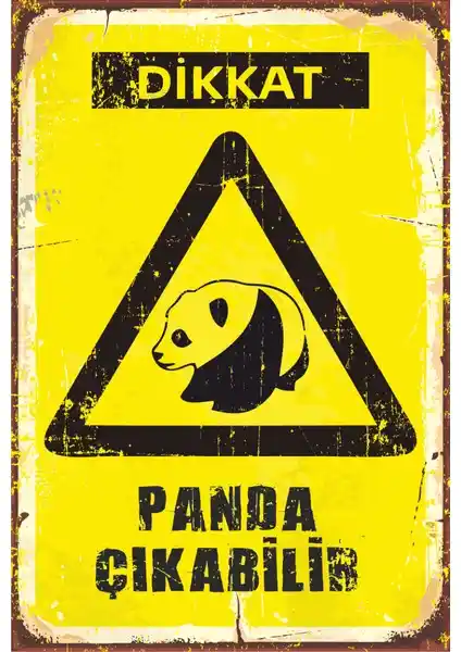 Hayat Poster Dikkat Panda Çıkabilir Retro Vintage Ahşap Poster 20x30 cm dayanıklı ve estetik dekorasyon ürünü