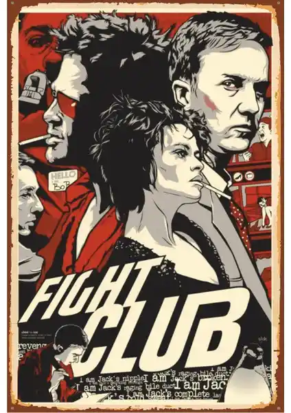 Hayat Poster Fight Club Dövüş Klübü Retro Vintage Ahşap Poster 20x30 cm