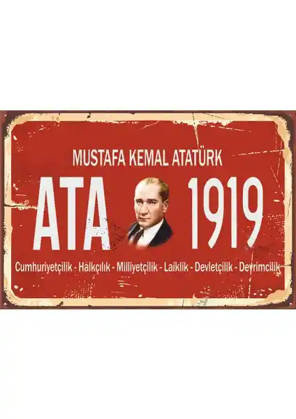 Hayat Poster Mustafa Kemal Atatürk Retro Vintage Ahşap Dekoratif Tablo 20x30 cm