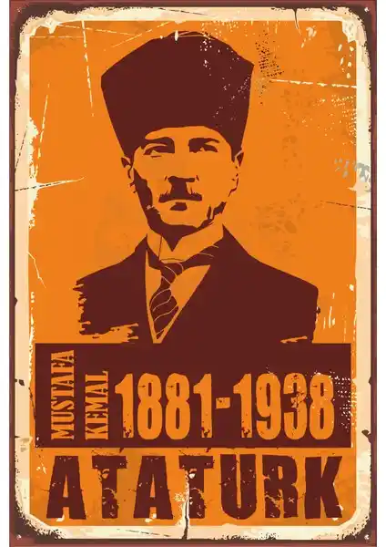Hayat Poster Mustafa Kemal Atatürk Retro Vintage Ahşap Duvar Dekoru 20x30 cm
