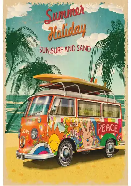 Hayat Poster Yaz Tatili Vosvos Retro Ahşap Poster Dekorasyon İçin Uygun Seçenek