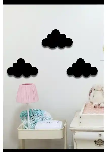 Hellove Bulut 3'lü Ahşap Duvar Dekoru Çocuk Odası Süsü Modern ve Şık Tasarım