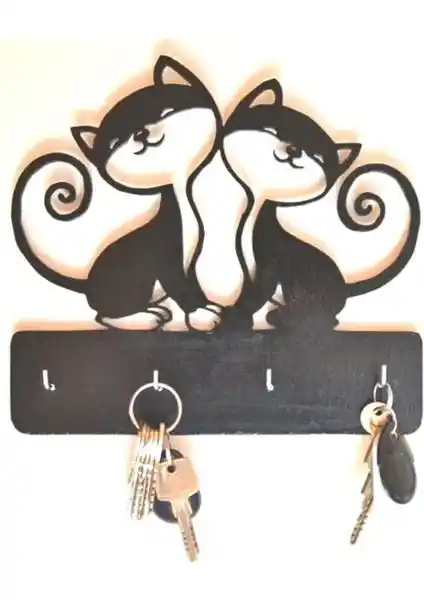 Hellove Dekoratif Ahşap Kedi Anahtar Askılığı Modern ve Dayanıklı Tasarım