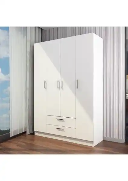Hepsi Home Sena 4 Kapaklı 2 Çekmeceli Beyaz Gardırop Modern ve Şık Tasarımıyla Geniş Depolama Alanı Sunar