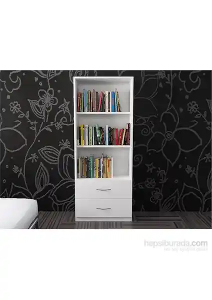Hepsi Home T Designo Asya 2 Çekmeceli Beyaz Kitaplık Modern ve Fonksiyonel Tasarım