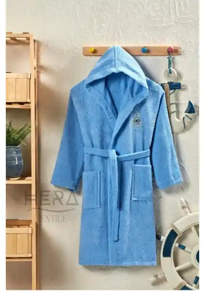 Hera Textile Kapüşonlu ve Kemerli Pamuklu Çocuk Bornozu, Şık ve Konforlu Günlük Giyim Seçeneği