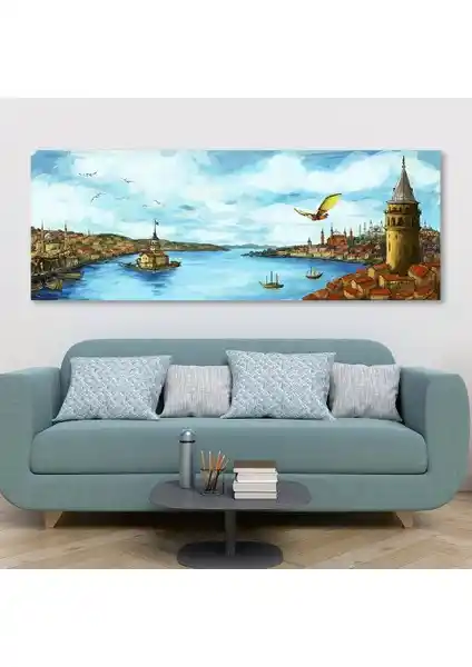 Hezarfen Ahmed Çelebi ve Eski İstanbul Panoramik Kanvas Tablo Detayları