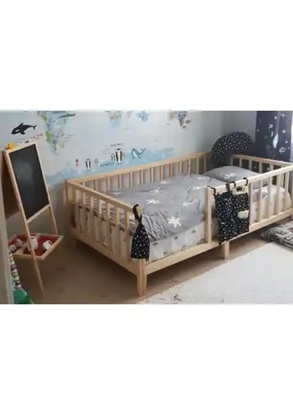 HFT Home Unisex Montessori Ahşap Bebek ve Çocuk Karyolası Güvenli ve Pratik Tasarım