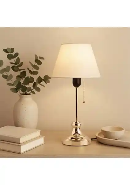 Homing Edel Gold Gövdeli Abajur Krem Kumaş ve Altın Renk Modern Dekoratif Aydınlatma