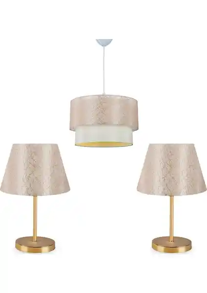 Homing Şampanya Dantel Kumaş Sarkıt Avize ve Lara Gold Abajur Seti Detaylı Tanıtım