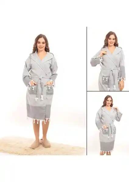 Hürrem Püsküllü Kapüşonlu Bornoz: Şıklık ve Fonksiyonelliği Bir Arada Sunar