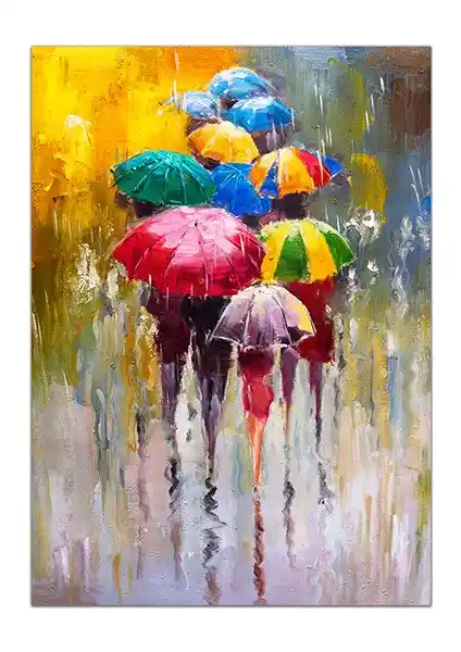 İdeasol Renkli Şemsiyeler Yağlı Boya Kanvas Tablo Dekoratif Sanat Eseri
