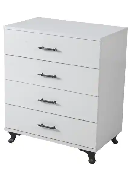 İdemo Mobilya 4 Çekmeceli Ayaklı Beyaz Şifonyer Modern ve Dayanıklı Tasarımıyla