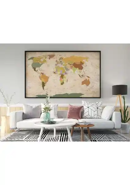 Idora Eskitme Vintage Dünya Haritası Kanvas Tablo Modern ve Dayanıklı Dekorasyon Çözümü