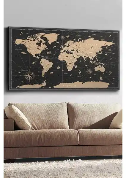 Idora Vintage Dünya Haritası Kanvası: Dayanıklı ve Estetik Modern Duvar Dekoru