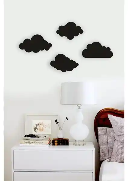 İkbal Market 4 Parçalı Bulut Temalı Ahşap Duvar Tablosu Modern ve Şık Dekoratif Ürün