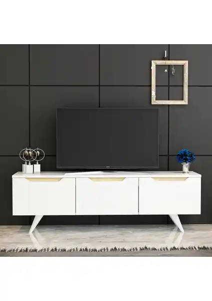 İnarch Dizayn Prag TV Ünitesi Beyaz Safir Meşe ile Modern ve Fonksiyonel Dekorasyon Çözümü