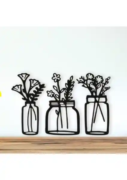 ION Wooden Factory Dekoratif 3'lü Saksıda Çiçekler Duvar Dekoru İç Mekanlar İçin