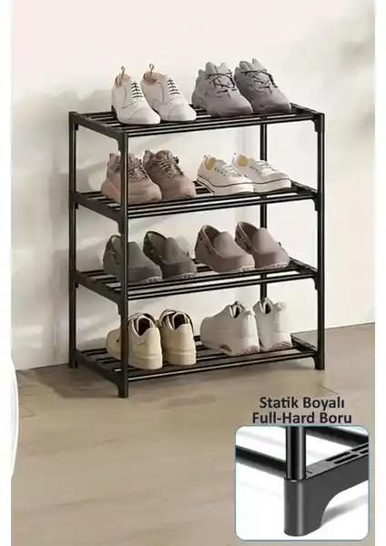 İronika Kalın Metal Çubuklu 4 Katlı Lüx Ayakkabılık: Dayanıklı ve Şık Depolama Çözümü