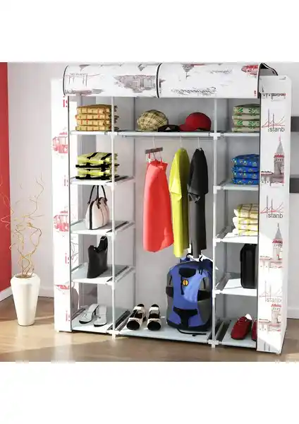 İstanbul Temalı Beyaz Pazar Bez Dolap: Modern ve Şık Depolama Çözümü