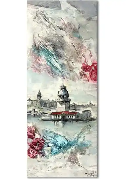 İstanbul'un Kız Kulesi'ni Yansıtan Kanvas Tablo Modern Dekorasyon İçin Uygun