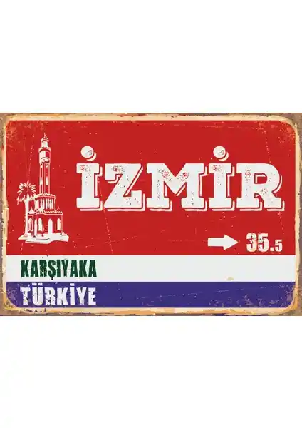 İzmir Karşıyaka Sokak Tabelası Retro Ahşap Poster Dekorasyon İçin Uygun Bir Seçenektir