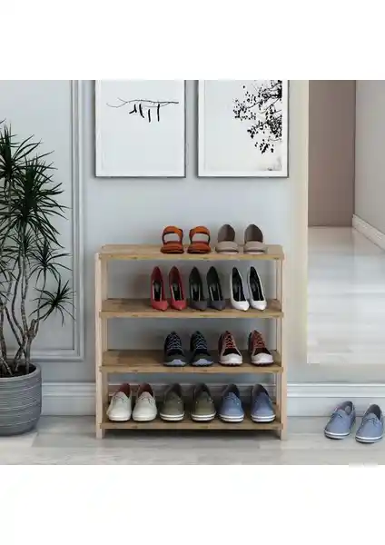 Jest Dekor Helsa Çam 4 Raflı Ahşap Ayakkabılık: Dayanıklı ve Çok Yönlü Depolama Çözümü