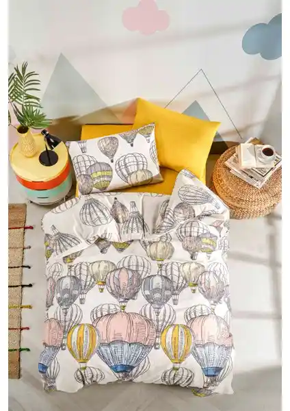 Kapadokya Balon Temalı Modern Tek Kişilik Nevresim Takımı - Şık ve Dayanıklı Tasarım