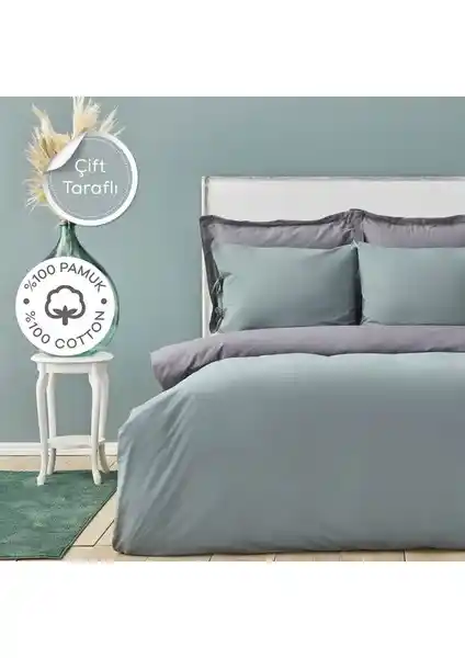 Karaca Home %100 Pamuk Çift Kişilik Nevresim Takımı Antrasit Petrol Renk