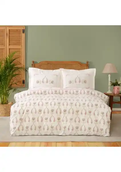Karaca Home Alfia Pudra %100 Pamuk Çift Kişilik Nevresim Takımı Yatak Odası Şıklığı