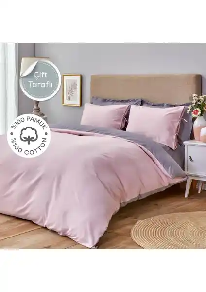 Karaca Home Gül Kurusu ve Koyu Gri Çift Taraflı Pamuk Nevresim Takımı