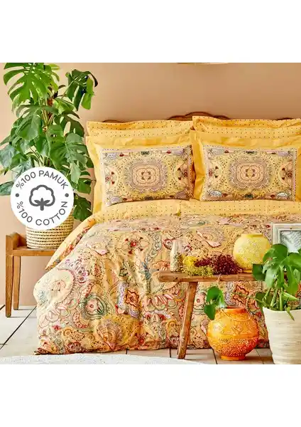 Karaca Home Manas Hardal %100 Pamuk Çift Kişilik Nevresim Takımı Yatak Odası İçin Şık ve Dayanıklı