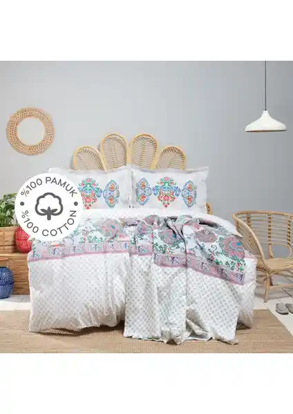 Karaca Home Morela Mavi %100 Pamuk Çift Kişilik Nevresim Takımı Yatak Odası Dekorasyonu İçin