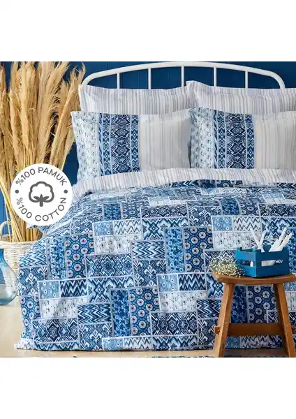 Karaca Home Pietra Mavi %100 Pamuk King Size Nevresim Takımı Yatak Odası Şıklığı