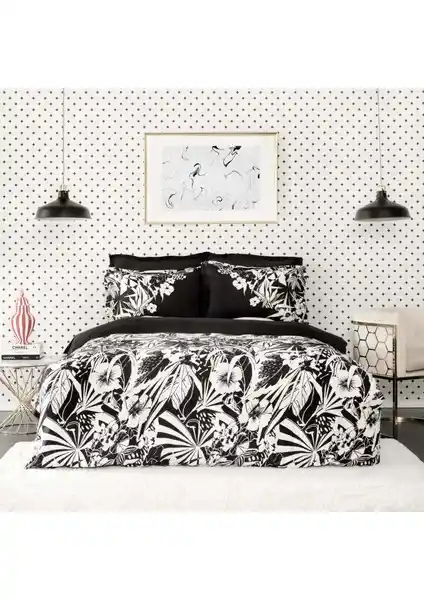 Karaca Home Pio Siyah Çift Kişilik Saten Nevresim Takımı Yatak Odası Dekorasyonu