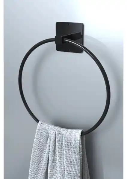 Karteya Yapışkanlı Siyah Yuvarlak Havluluk Modern ve Kullanışlı Banyo ve Mutfak Çözümü